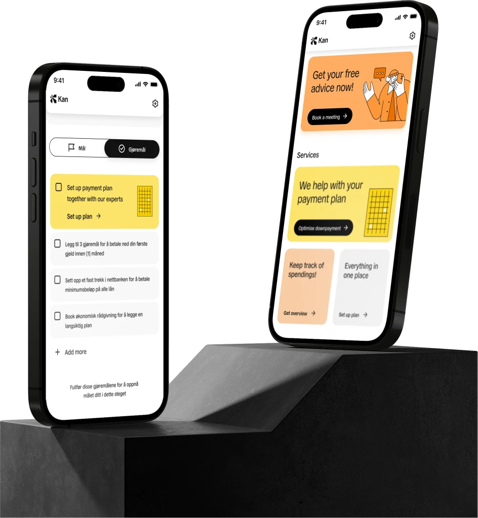 Kan plan and services screens shown across two devices